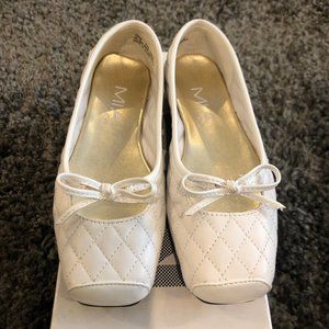 Girls Mia White Leather Diamond-Patterned Flats